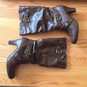 Maurices brown faux leather heeled boots